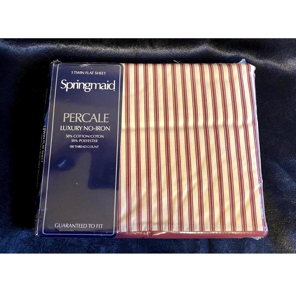 Vintage Springmaid Burgundy Ticking Stripe Twin Flat Sheet Retro New in Package